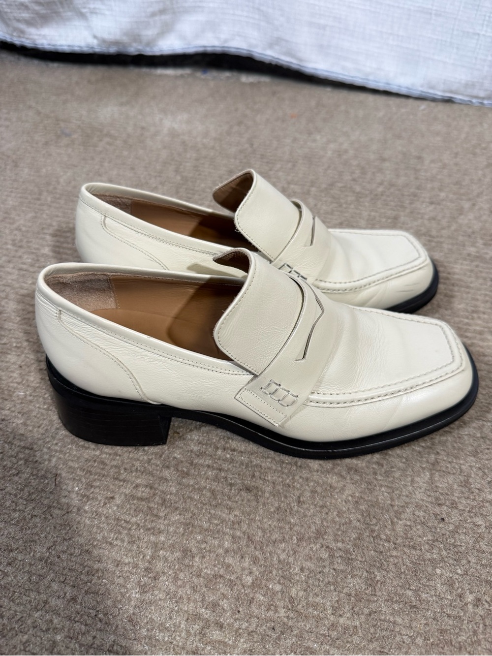 Maguire Italy Leather Chunky Loafers 38 Cream‎ Square Toe Designer Minimalist